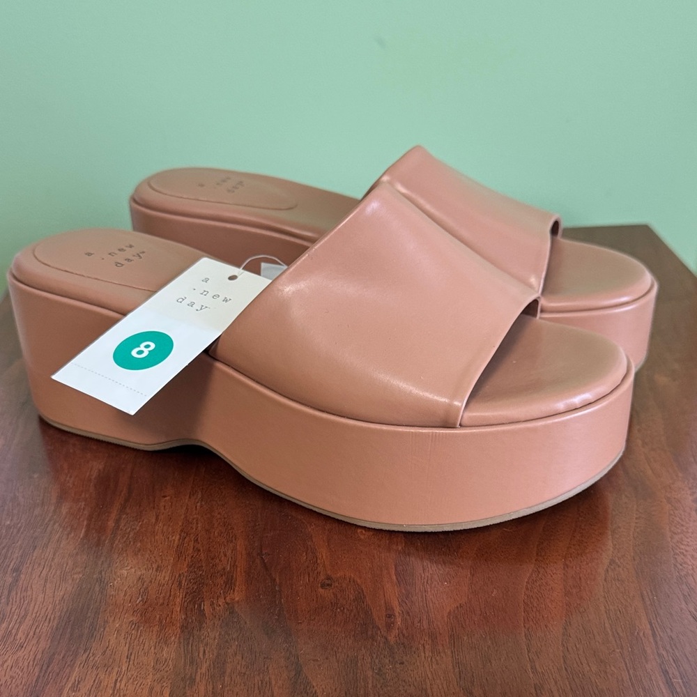 A New Day Women's Tan Platform Slides Size 8